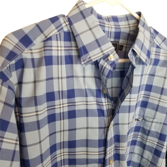 Vineyard Vines Mens L Blue Plaid Classic Fit Tucke - Picture 6 of 8